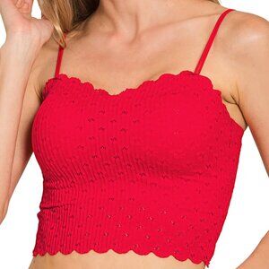 Seamless Lace Bralette Tank with Bra Pads in Red